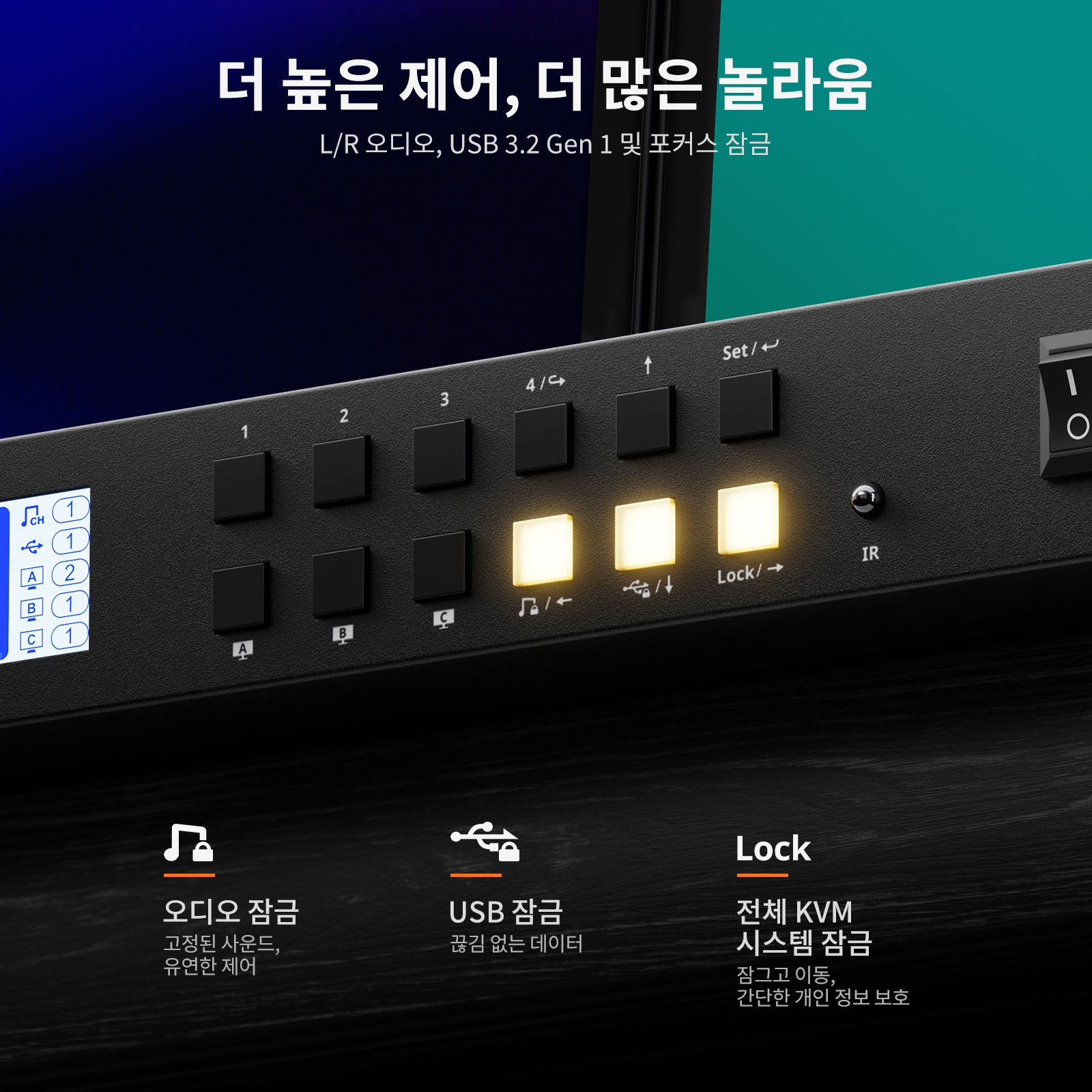 HDMI 2.0 & DP 1.2 트리플 모니터 KVM 스위치 4K60Hz with USB 3.0 허브, 헤드셋, 오디오&마이크