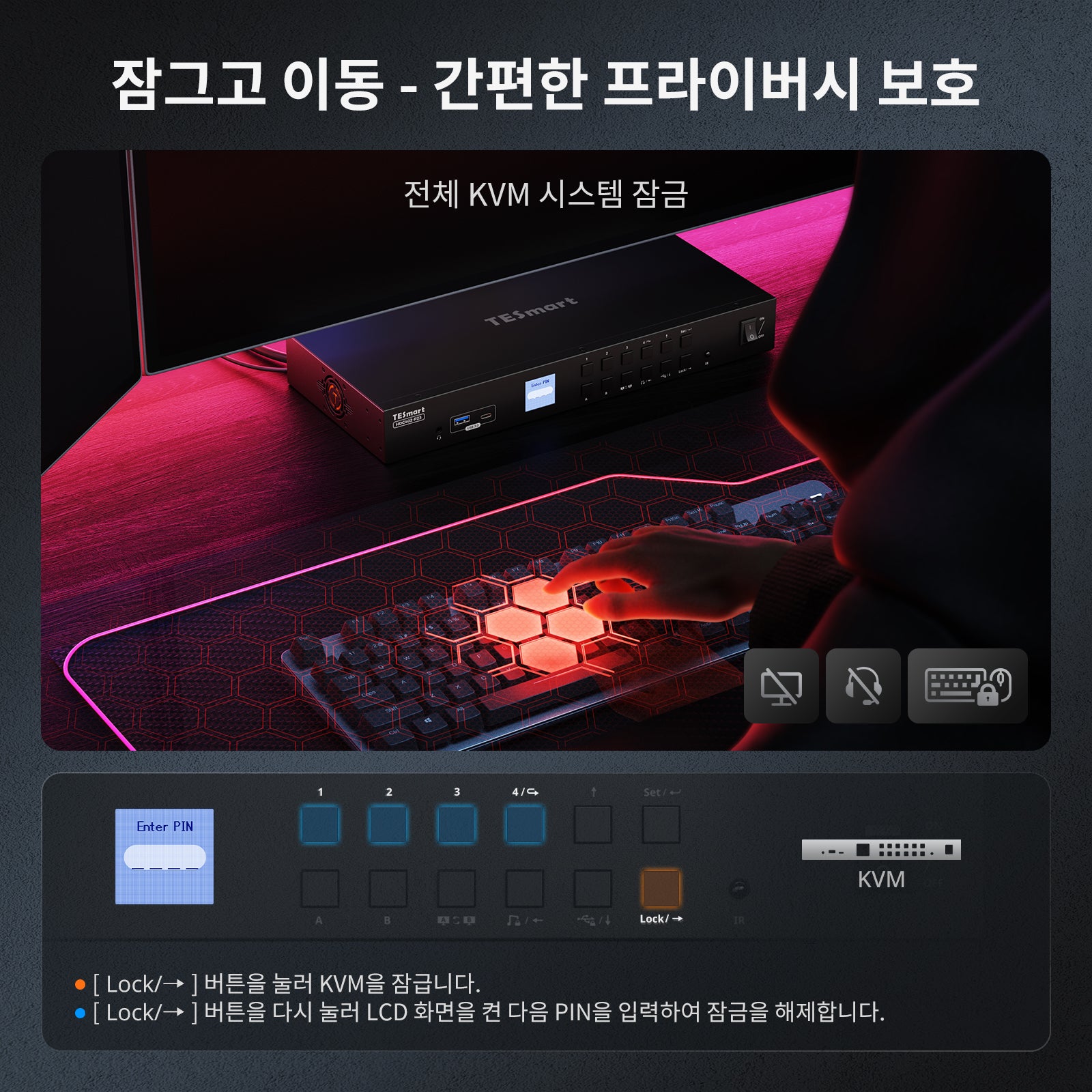 듀얼 모니터 하이브리드 USB-C/HDMI/DP 4K60Hz KVM 스위치 프로 허브, 2대의 노트북 및 2대의 PC용, MST 모드, EDID 에뮬레이션, 기가비트 LAN 및 듀얼 충전 지원
