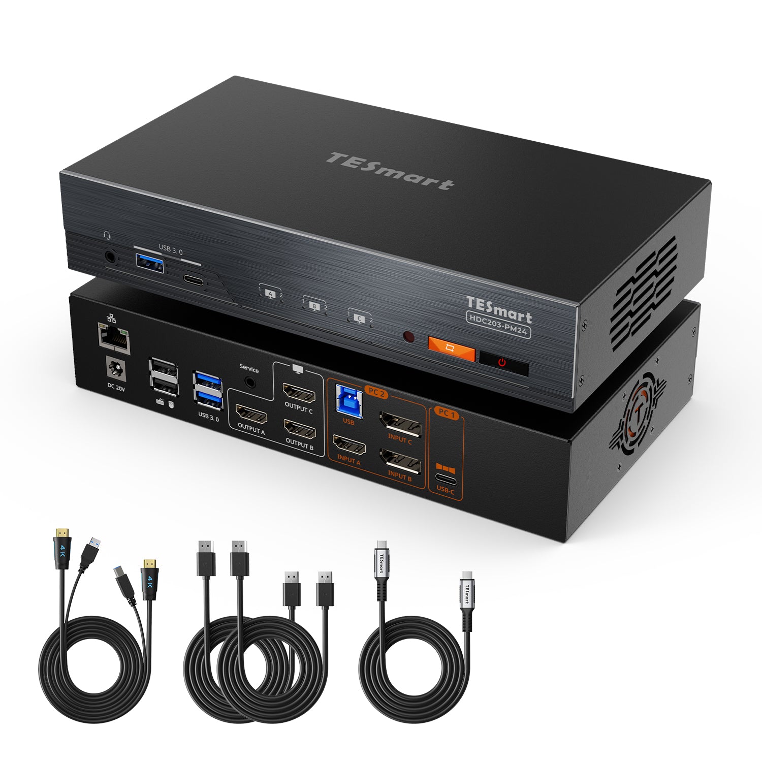 트리플 4K60Hz DisplayLink® 하이브리드 KVM 도킹 스테이션 – USB-C (EDID 및 100W PD 탑재), 2대의 PC용 (Mac 및 데스크톱)