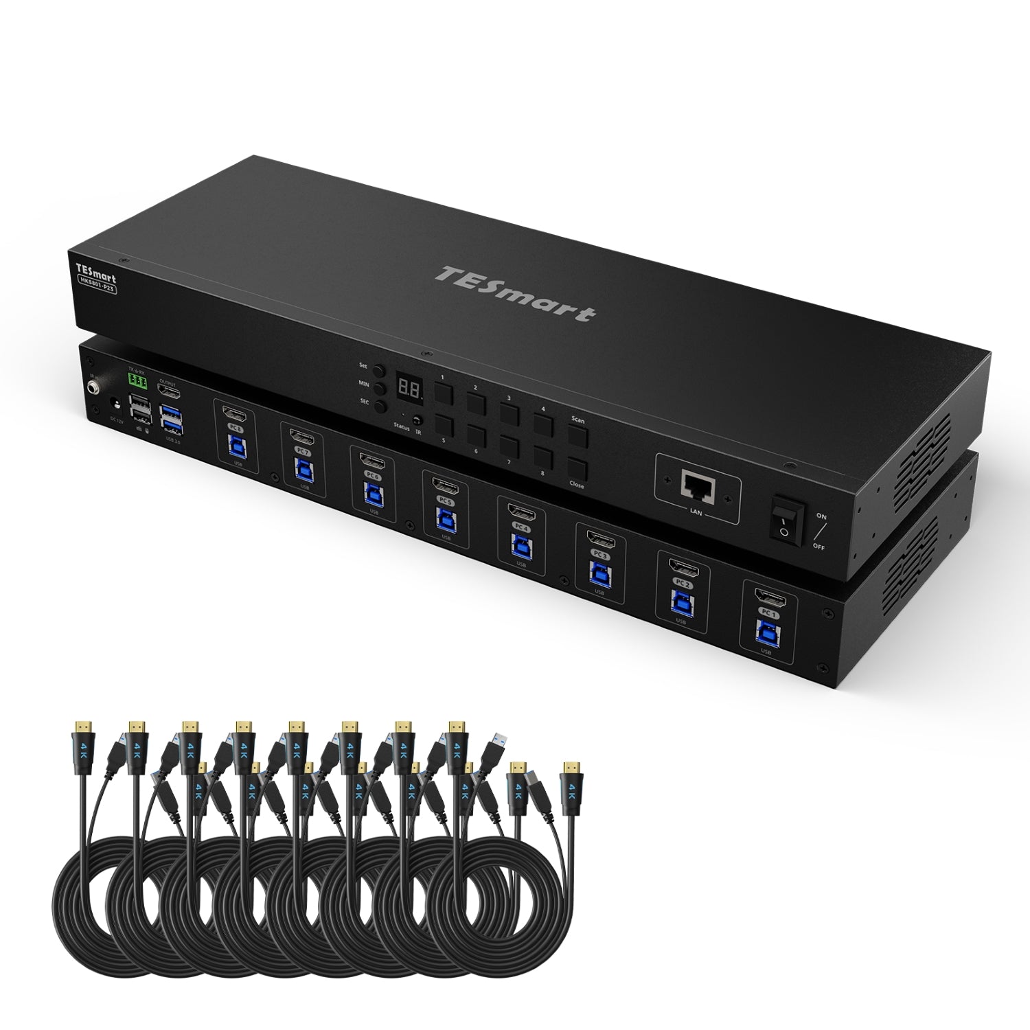 업그레이드된 8포트 HDMI KVM 스위치 USB 3.0 (5Gbps), 4K60Hz, RS232/LAN 제어 지원
