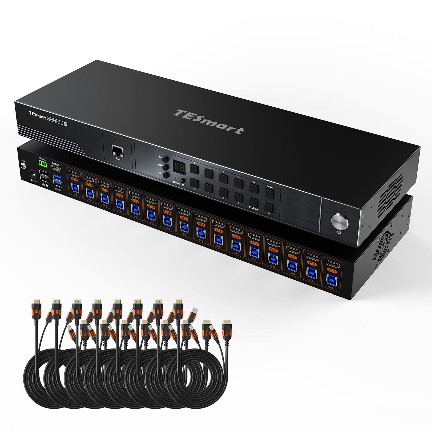 16포트 8K60Hz HDMI 2.1 KVM 스위치 – 다중 제어, USB 3.2 Gen1 (5Gbps) 및 스마트 모드 지원 – 프로 스튜디오 및 멀티 PC 환경에 최적화