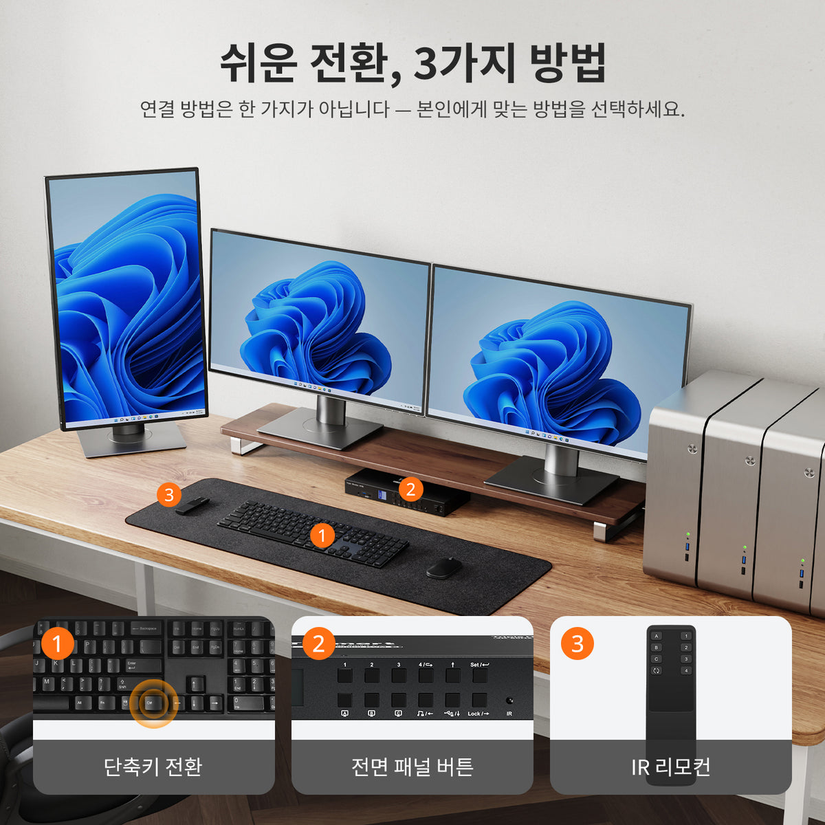 TESmart 4포트 4:3 트리플 모니터 HDMI KVM 스위치 – HDMI 4K60Hz, USB 3.0 허브, 헤드셋 및 오디오 지원 | TESmart Korea