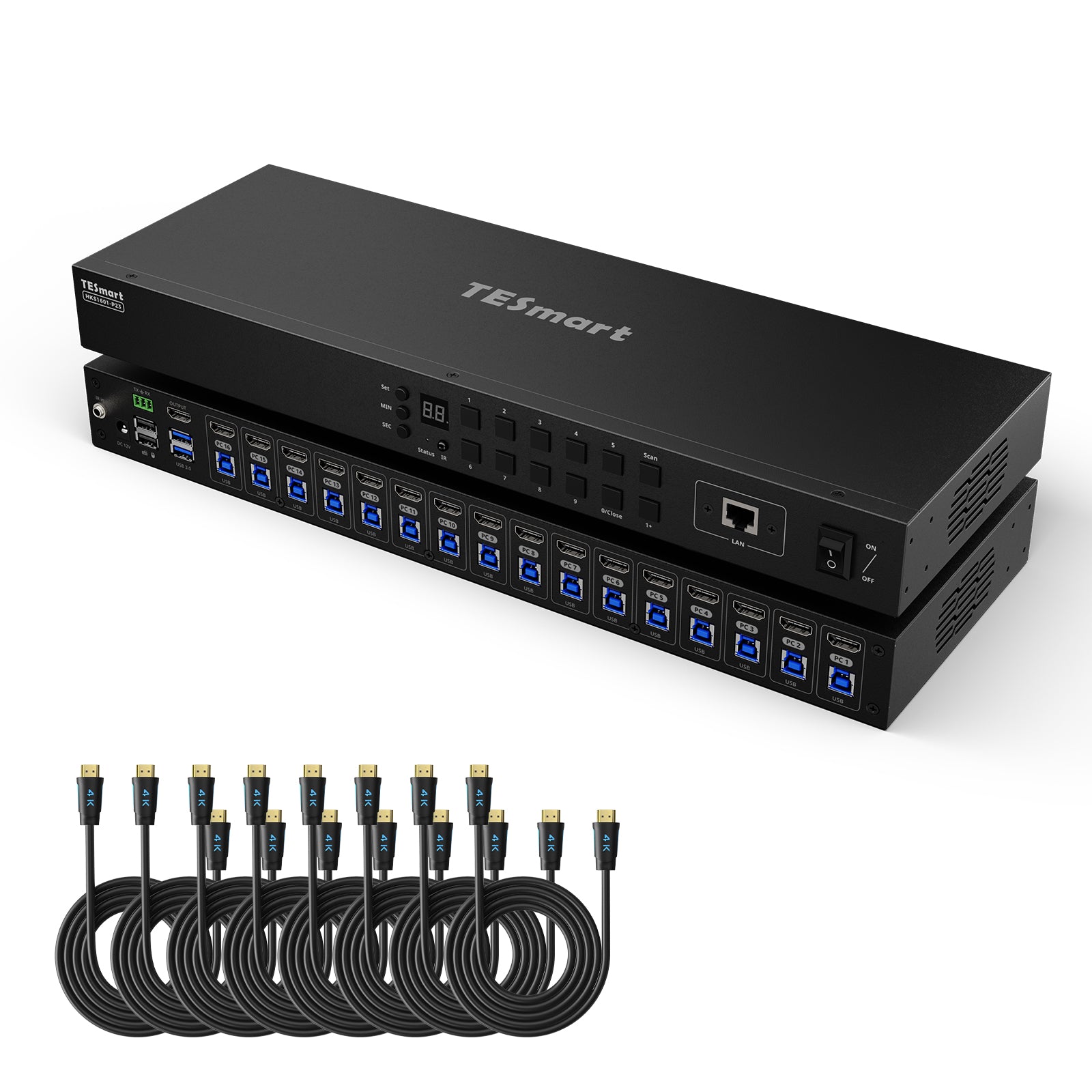 업그레이드된 16포트 HDMI KVM 스위치 USB 3.0 (5Gbps), 4K60Hz, RS232/LAN 제어 지원