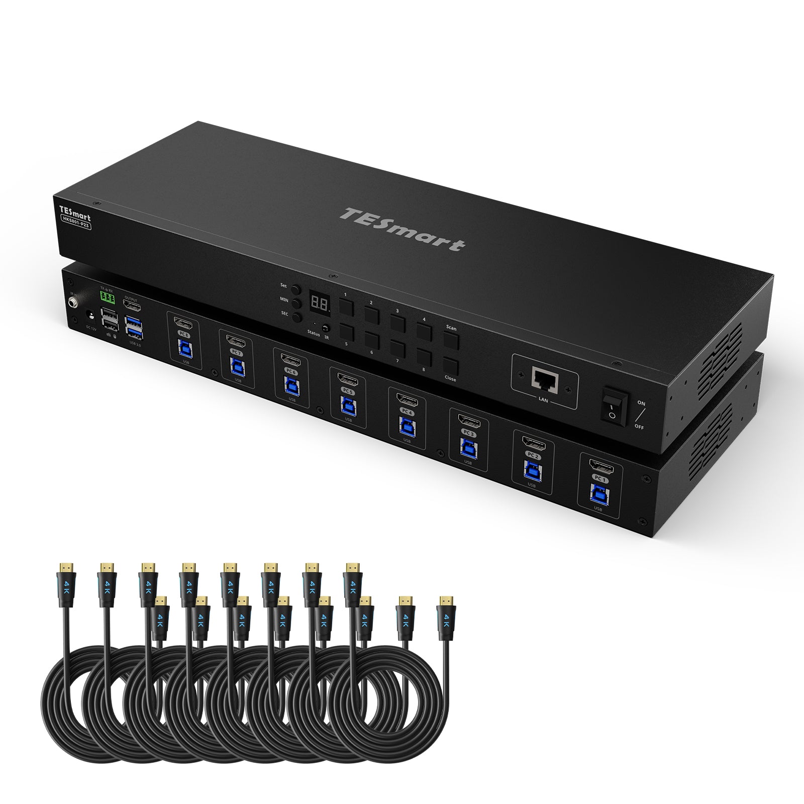 업그레이드된 8포트 HDMI KVM 스위치 USB 3.0 (5Gbps), 4K60Hz, RS232/LAN 제어 지원
