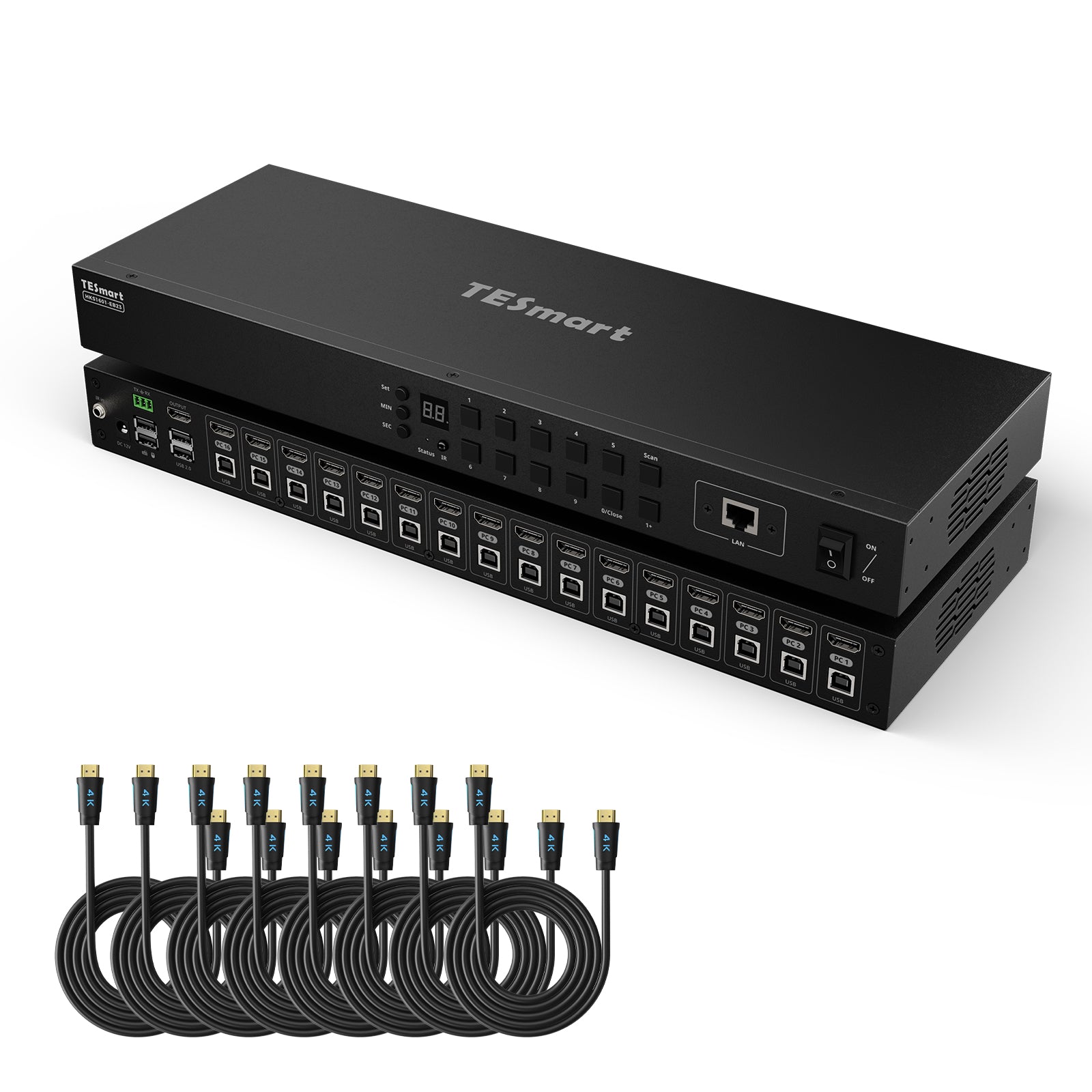 16포트 HDMI KVM 스위치 4K30Hz 지원 RS232/LAN, 더 넓은 호환성 및 안정성을 위한 업그레이드