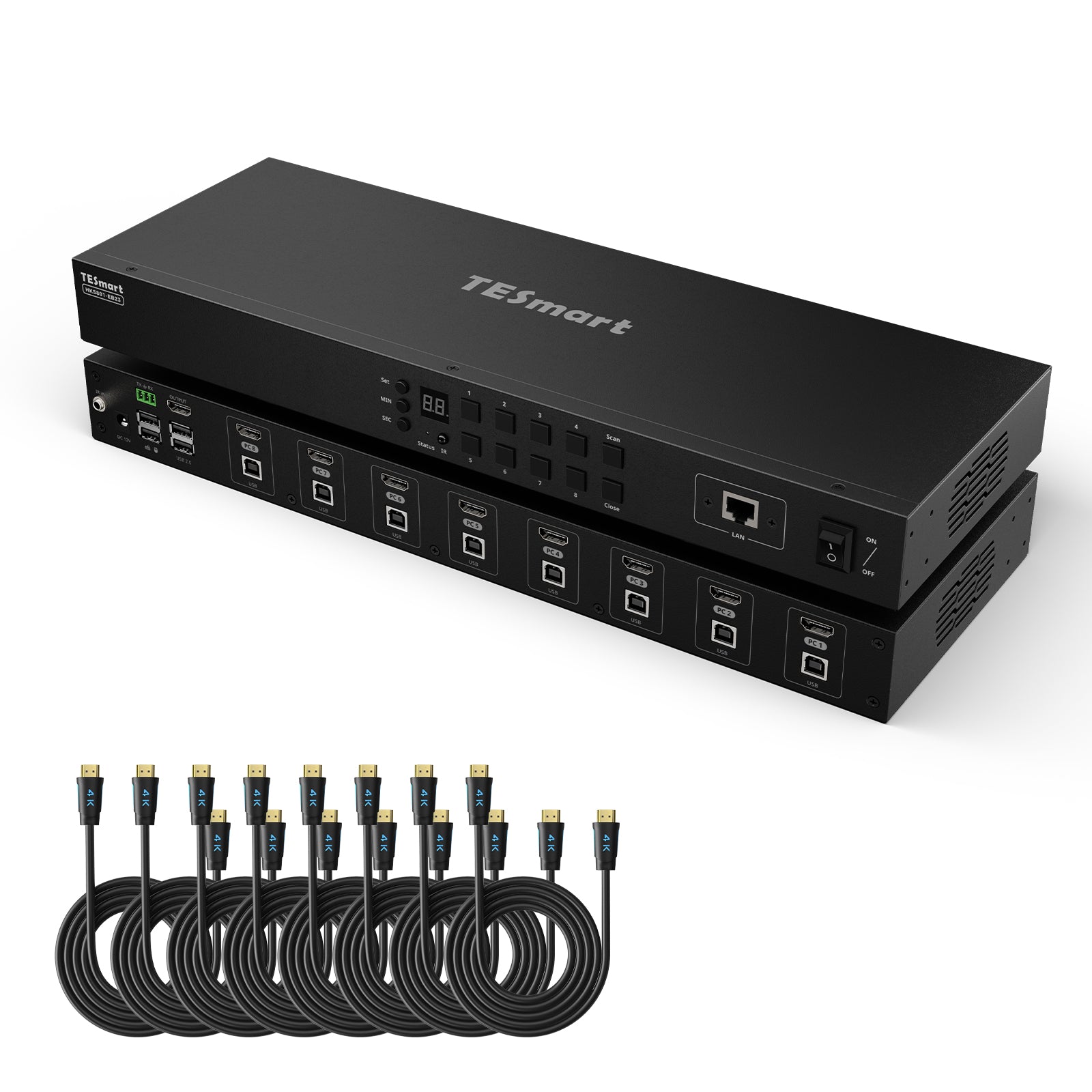 8포트 HDMI KVM 스위치 4K30Hz 지원 RS232/LAN, 더 넓은 호환성 및 안정성을 위한 업그레이드