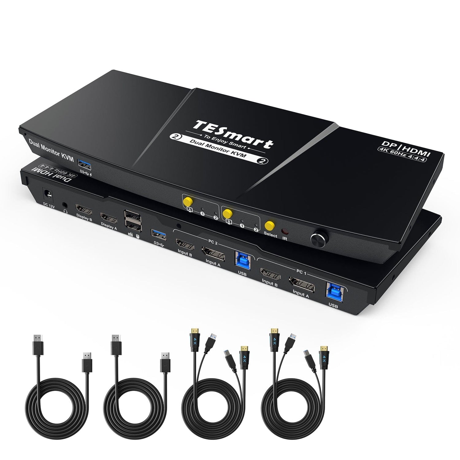 TESmart 2포트 2:2 듀얼 모니터 HDMI+DP KVM 스위치 키트 – 4K60Hz, USB 3.0 도킹 스테이션 지원 | TESmart Korea