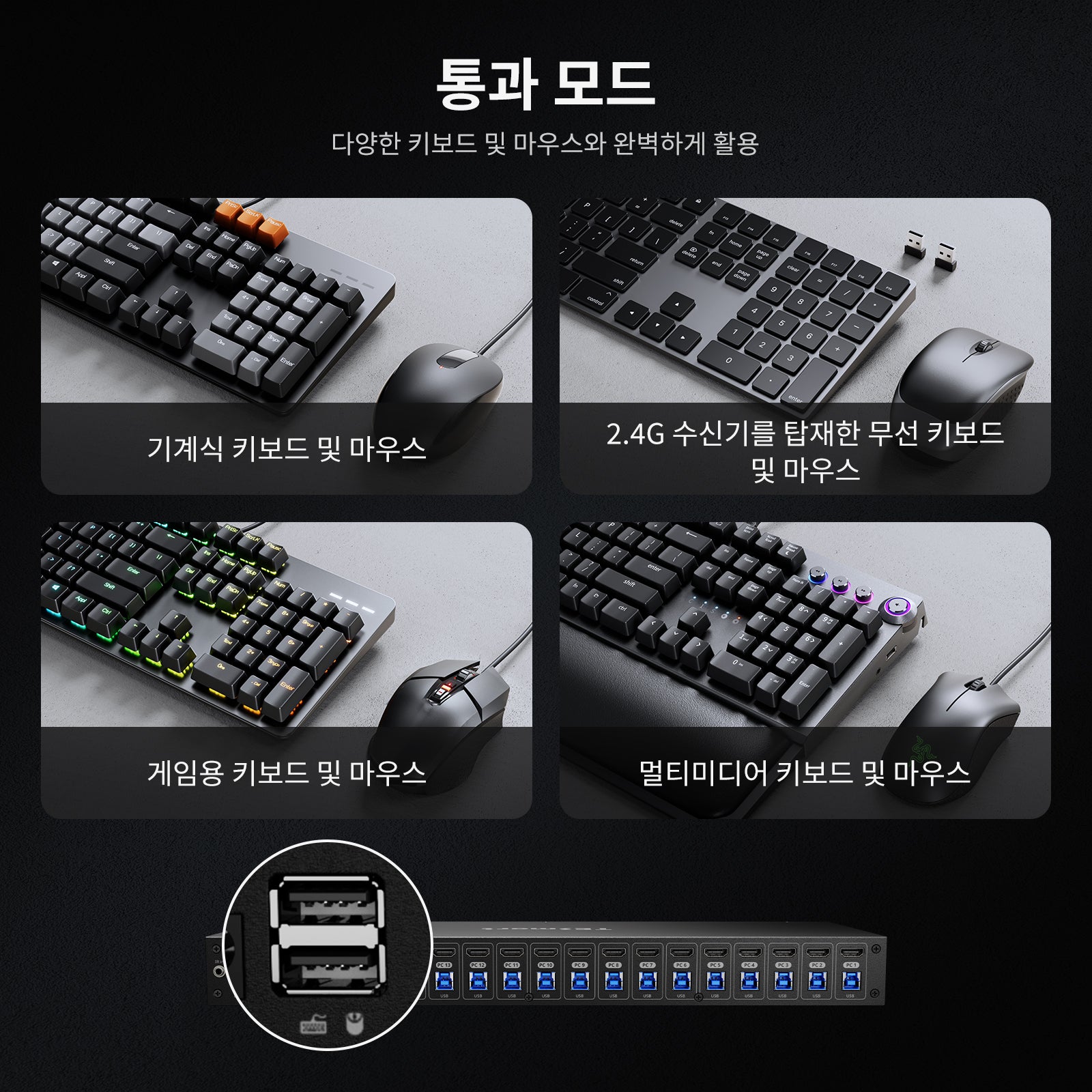 업그레이드된 16포트 HDMI KVM 스위치 USB 3.0 (5Gbps), 4K60Hz, RS232/LAN 제어 지원