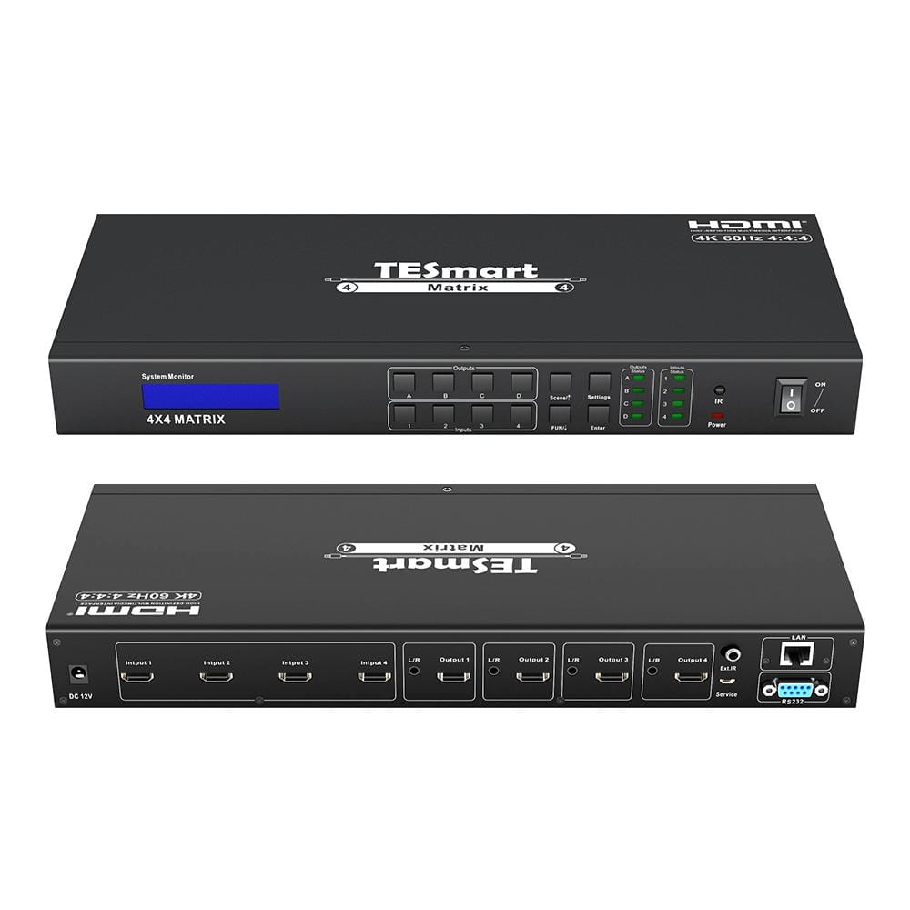 TESmart 4포트 4:4 HDMI 매트릭스 스위치 – 4K60Hz,오디오 출력, RS232/LAN 제어 지원 | TESmart Korea
