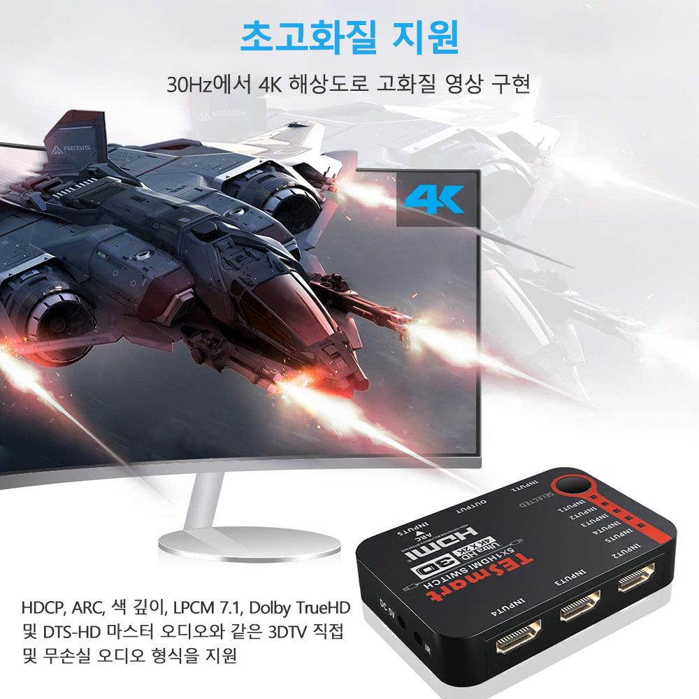 TESmart 5포트 5:1 HDMI 스위치 – 4K 60Hz/30Hz, 자동 감지, HDR, 키보드 & 마우스 공유 지원 | TESmart Korea