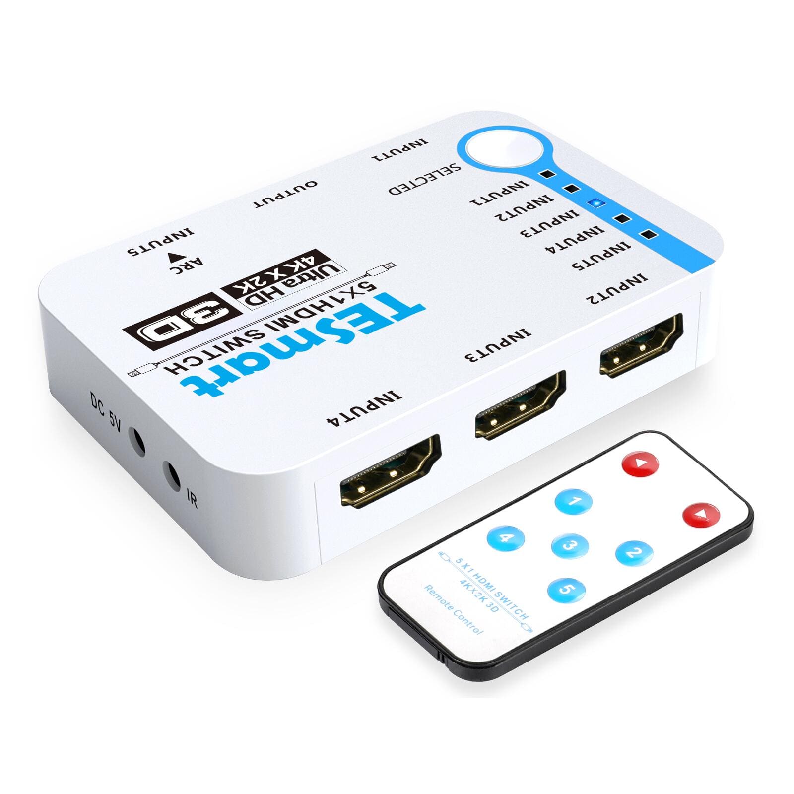TESmart 5포트 5:1 HDMI 스위치 – 4K 60Hz/30Hz, 자동 감지, HDR, 키보드 & 마우스 공유 지원 | TESmart Korea