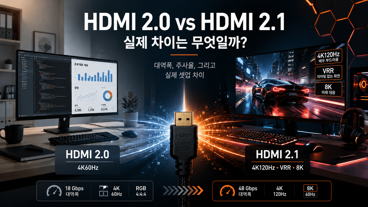 HDMI 2.0 vs HDMI 2.1 완벽 비교: 실제 차이점과 선택 기준
