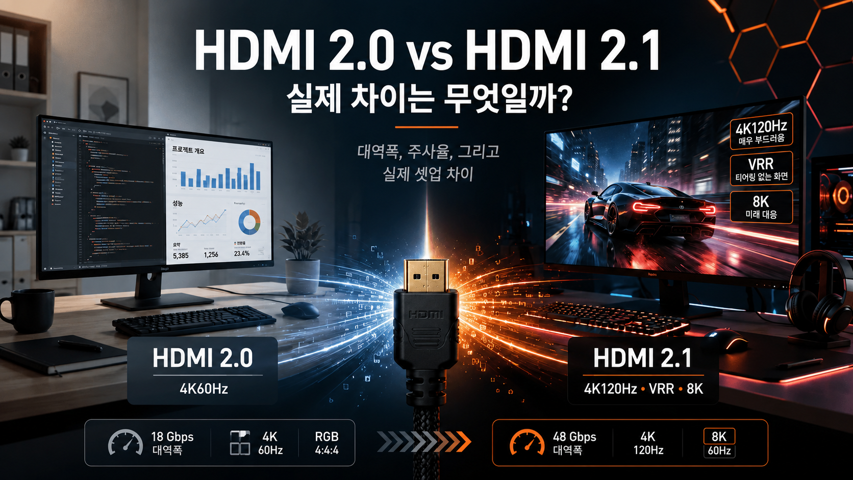HDMI 2.0 vs HDMI 2.1 완벽 비교: 실제 차이점과 선택 기준