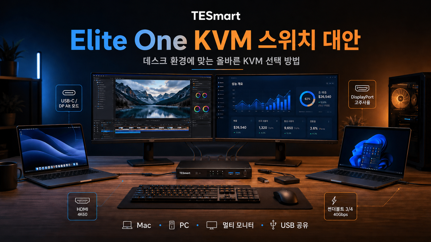 Mac·PC·멀티 모니터 데스크를 위한 Elite One KVM 스위치 대안 선택 가이드