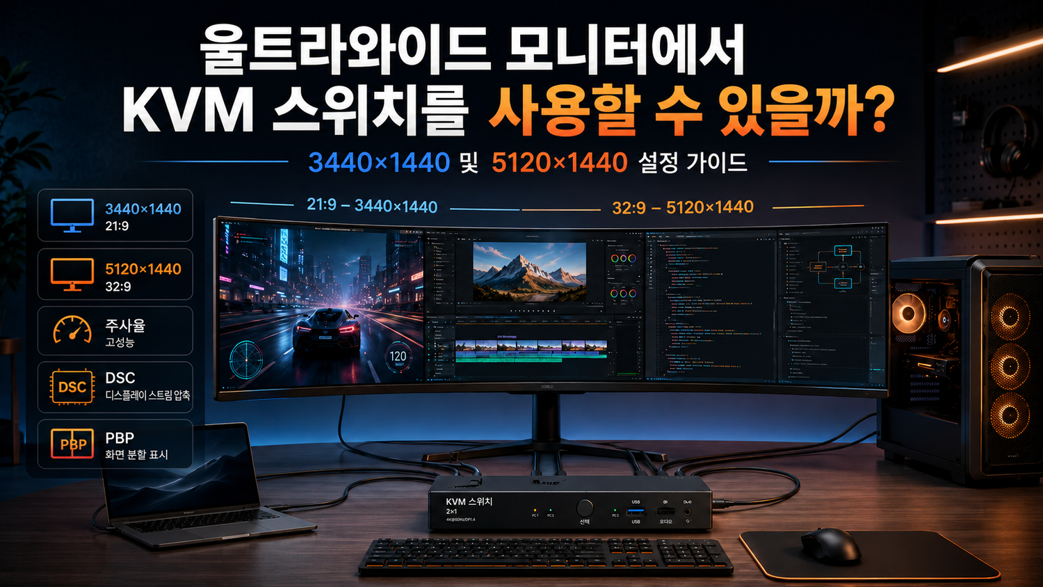 울트라와이드 모니터용 KVM 스위치: 3440×1440·5120×1440 호환성 가이드