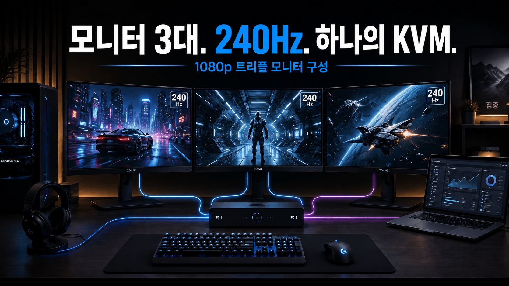 1080p 240Hz 모니터 3대를 KVM으로 사용할 수 있을까? 구매 전 확인해야 할 핵심 사항