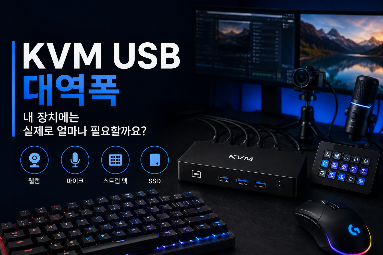 KVM 스위치에 필요한 USB 대역폭은 얼마일까? 웹캠, 마이크, Stream Deck 사용자를 위한 USB 대역폭 가이드