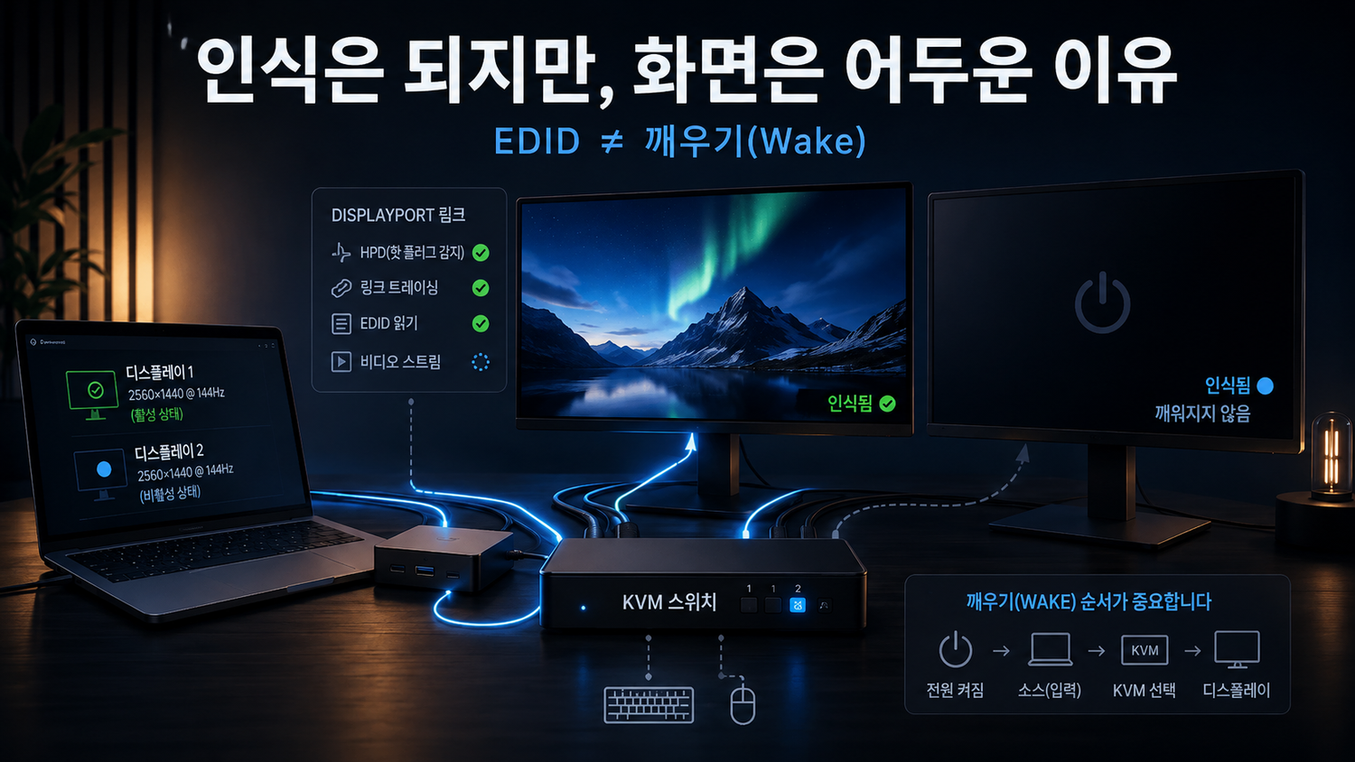 KVM 전환 후 모니터가 깨어나지 않는 이유: EDID, HPD, DPMS 문제 해결 가이드