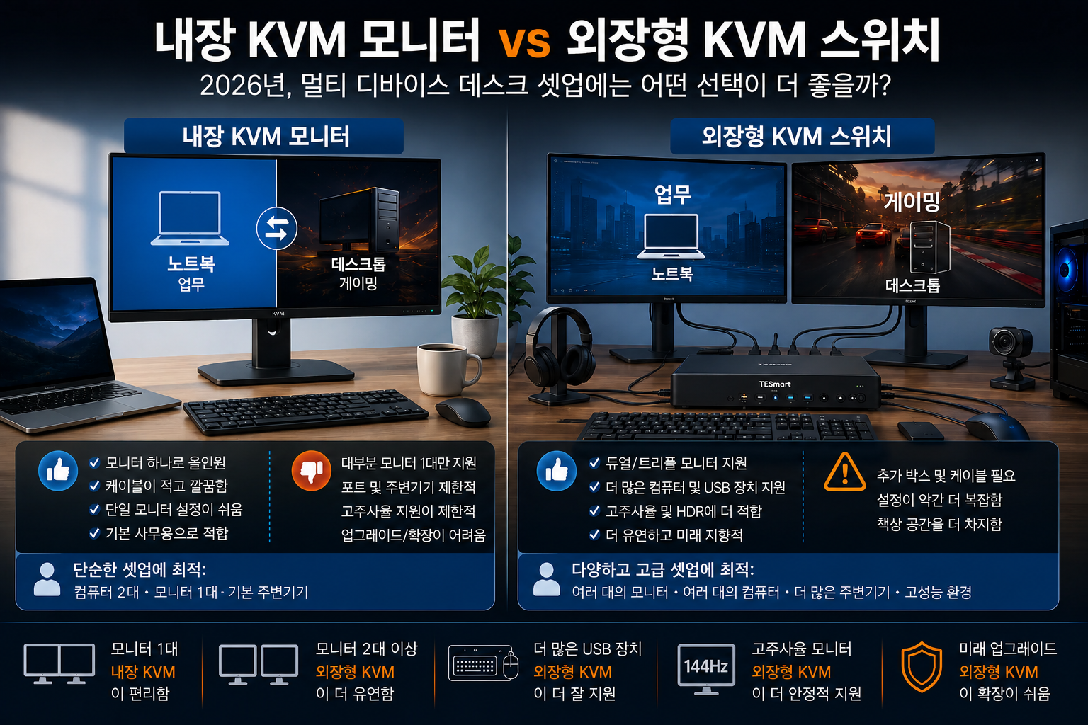 내장 KVM 모니터 vs 외장형 KVM 스위치: 2026년에는 어떤 선택이 더 좋을까?