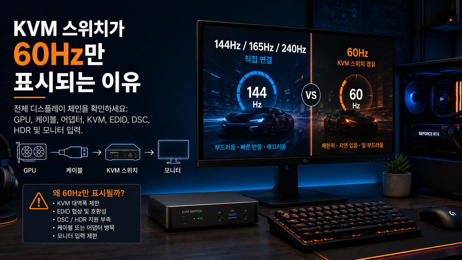 KVM 스위치가 60Hz만 표시되는 이유와 해결 방법