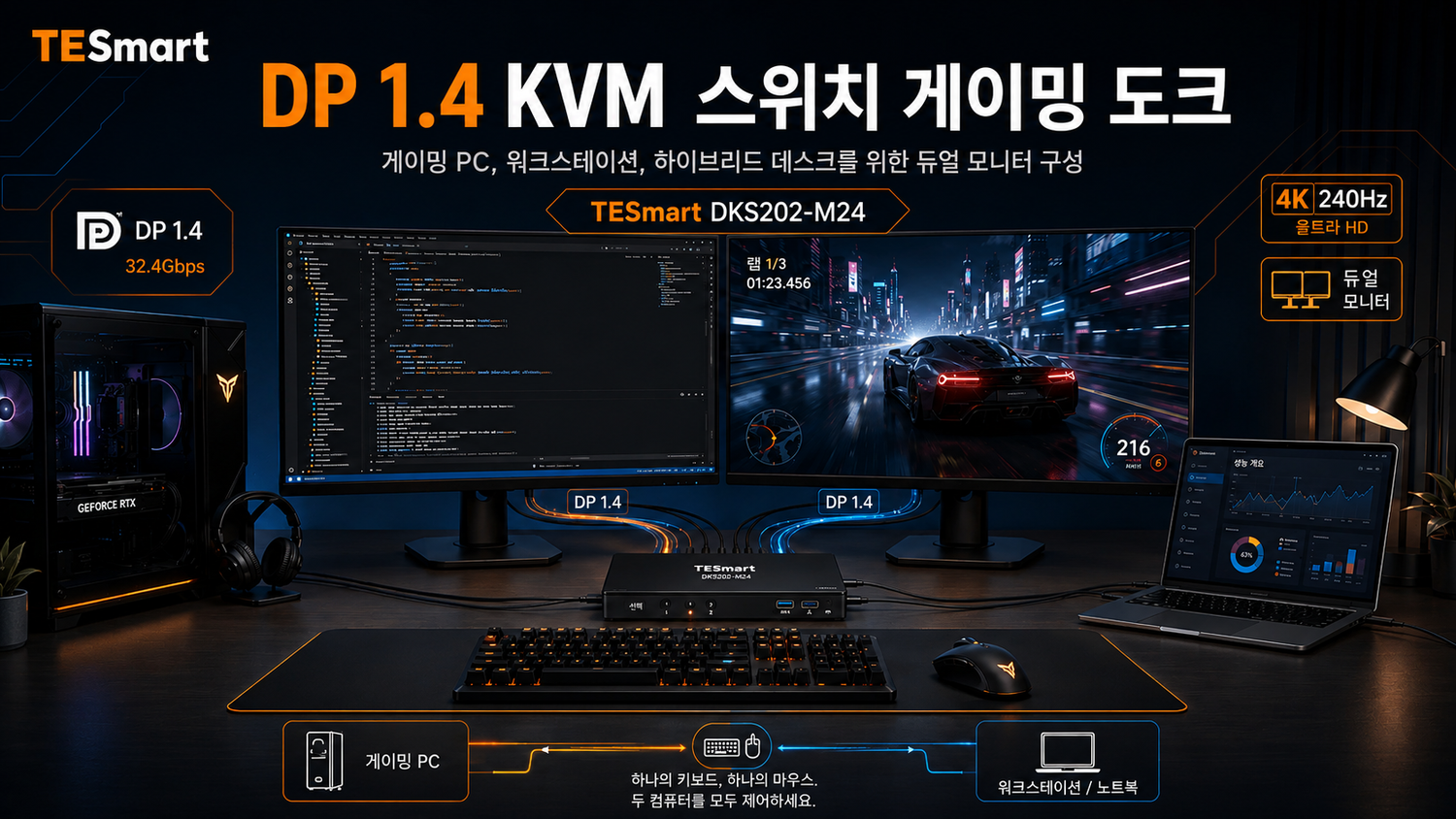 TESmart DKS202-M24 DP 1.4 듀얼 8K@60Hz KVM 스위치 게이밍 도크 선택 가이드