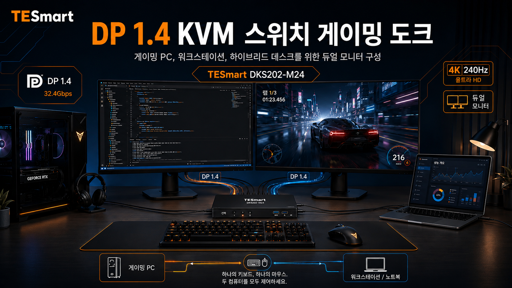 TESmart DKS202-M24 DP 1.4 듀얼 8K@60Hz KVM 스위치 게이밍 도크 선택 가이드