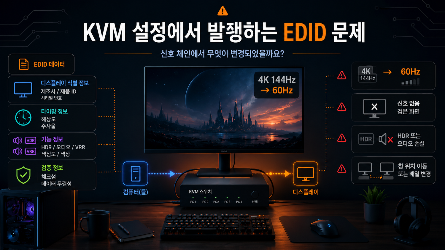 KVM 검은 화면·주사율 저하 원인: EDID 데이터가 디스플레이 문제를 일으키는 이유