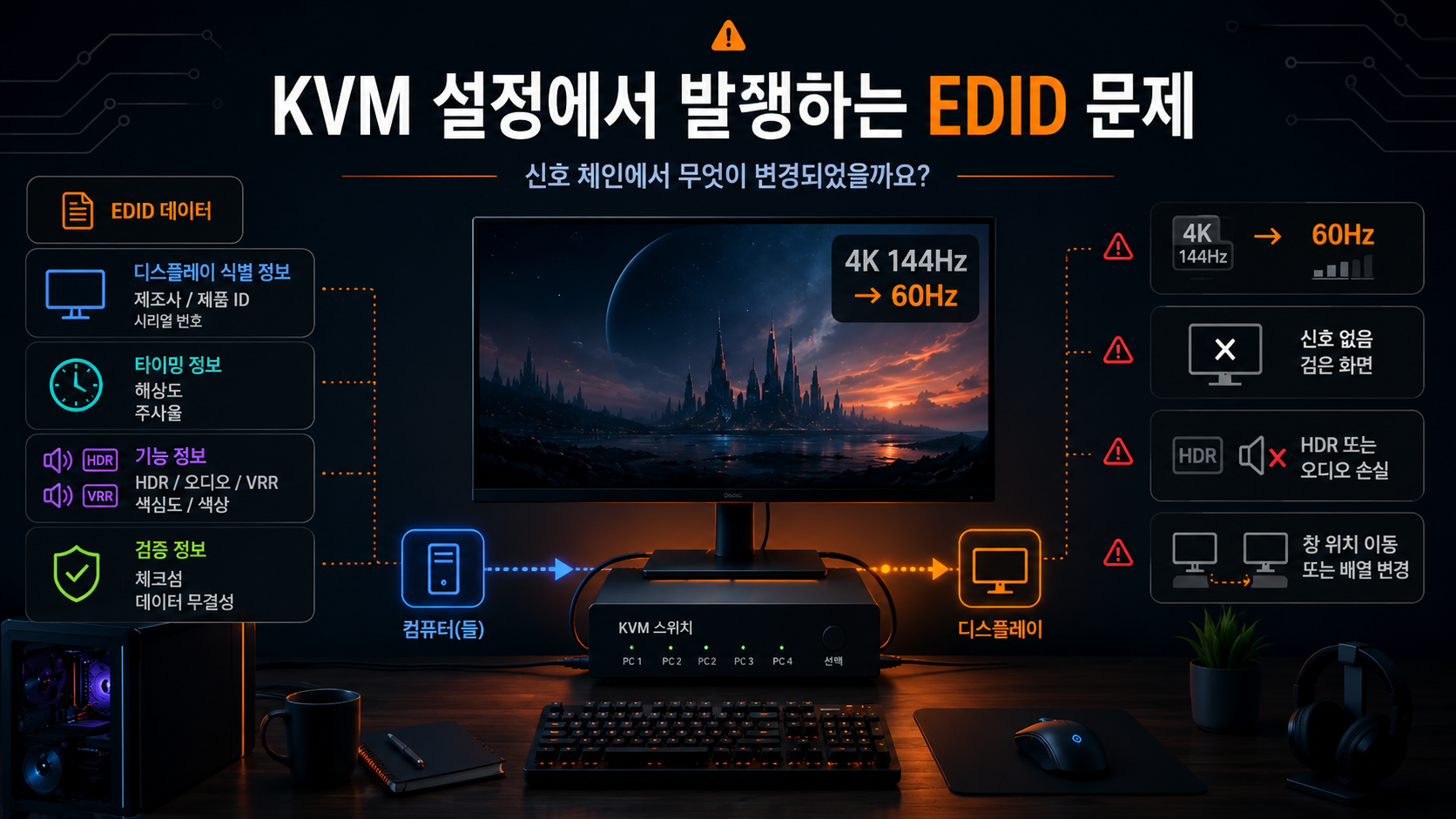 KVM 검은 화면·주사율 저하 원인: EDID 데이터가 디스플레이 문제를 일으키는 이유