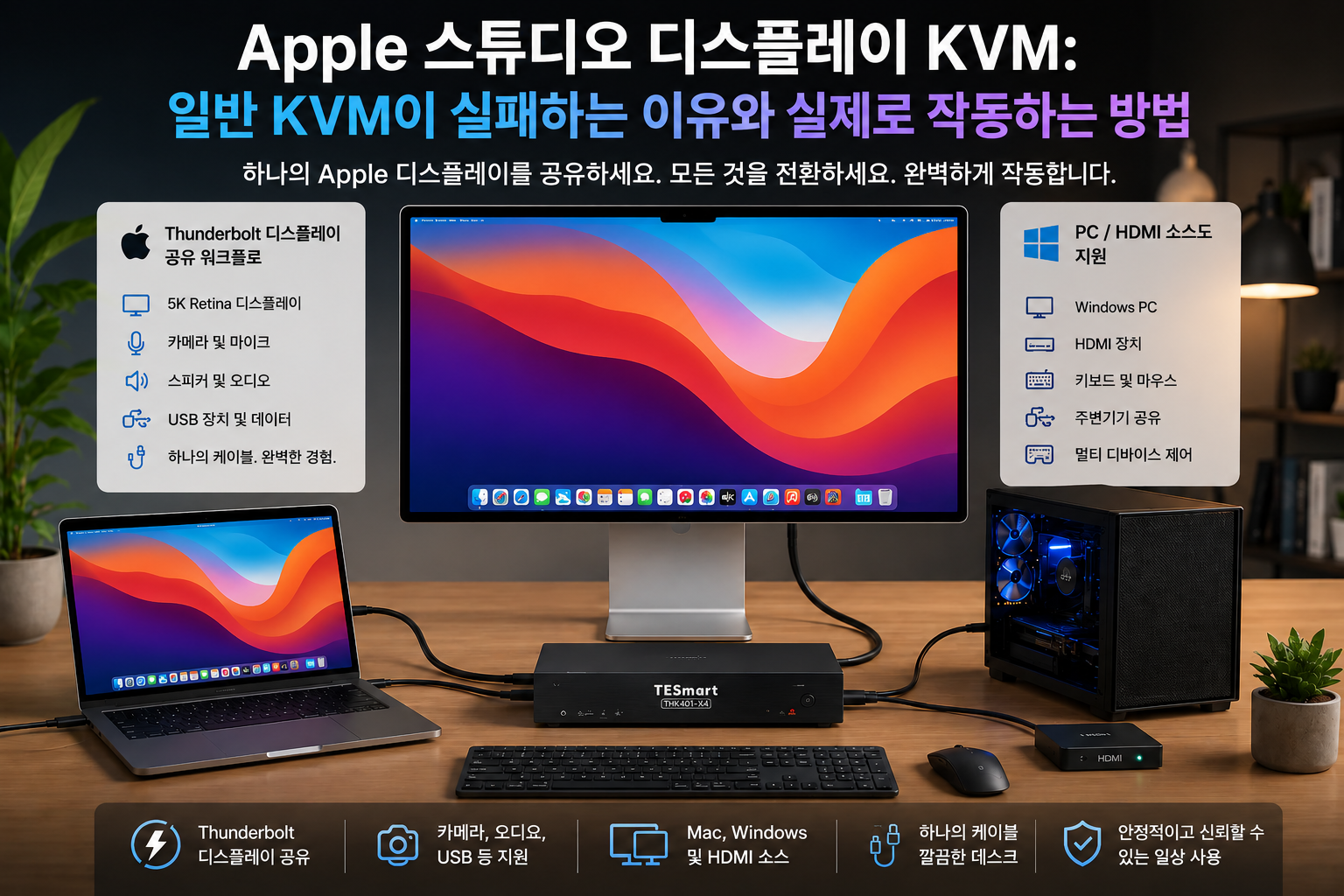 Apple Studio Display·Pro Display XDR KVM 문제 해결: 일반 KVM이 작동하지 않는 이유와 2026 완전 가이드