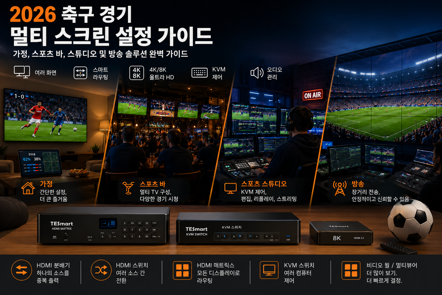 2026 축구 경기 시청을 위한 멀티 스크린 설정 방법 | TESmart KVM 솔루션 완벽 가이드
