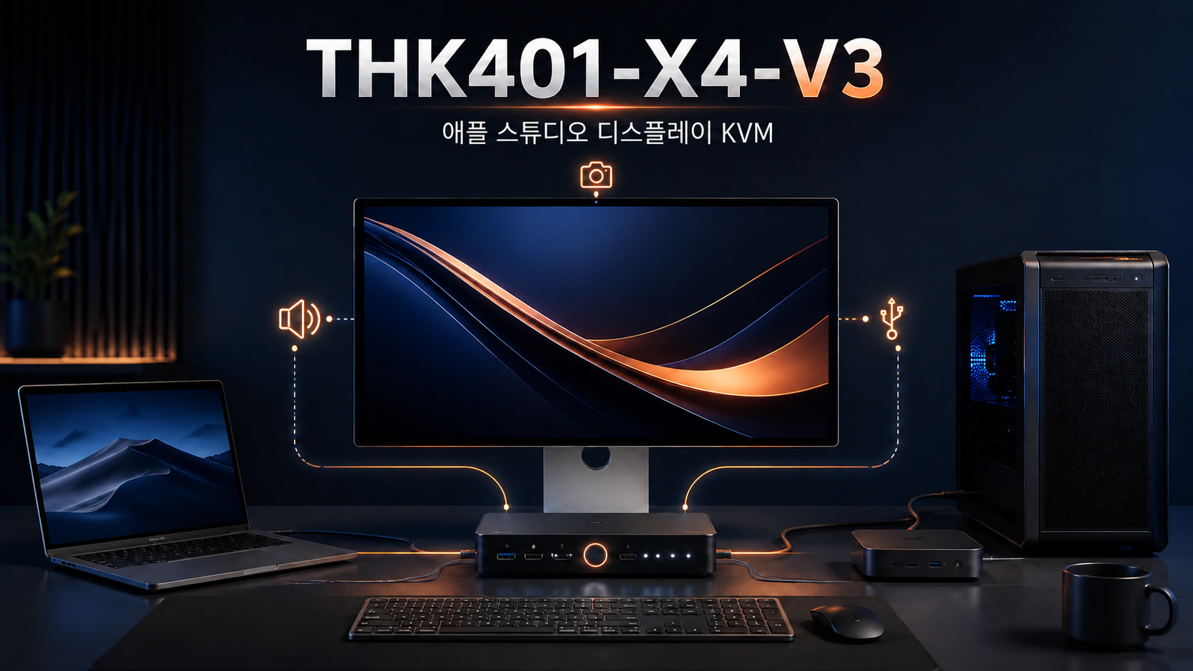 THK401-X4-V3 Apple Studio Display KVM: 향상된 오디오 및 카메라 지원으로 완성하는 멀티 디바이스 환경