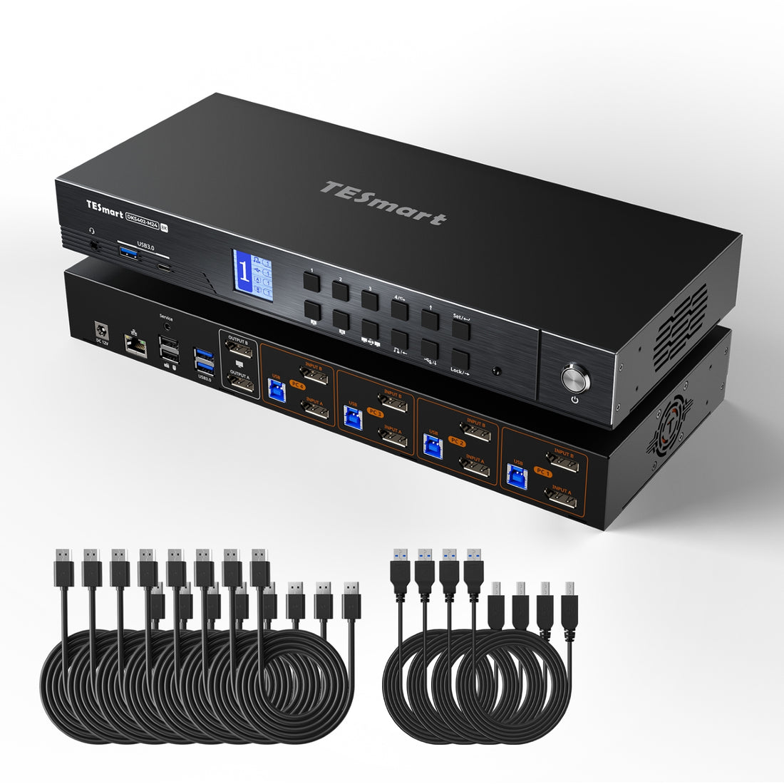 DP 1.4 듀얼 8K@60Hz KVM 스위치 (네트워크 허브 및 스마트 EDID 내장) – IT 전문가, 크리에이터 및 멀티 PC 환경을 위한 제품