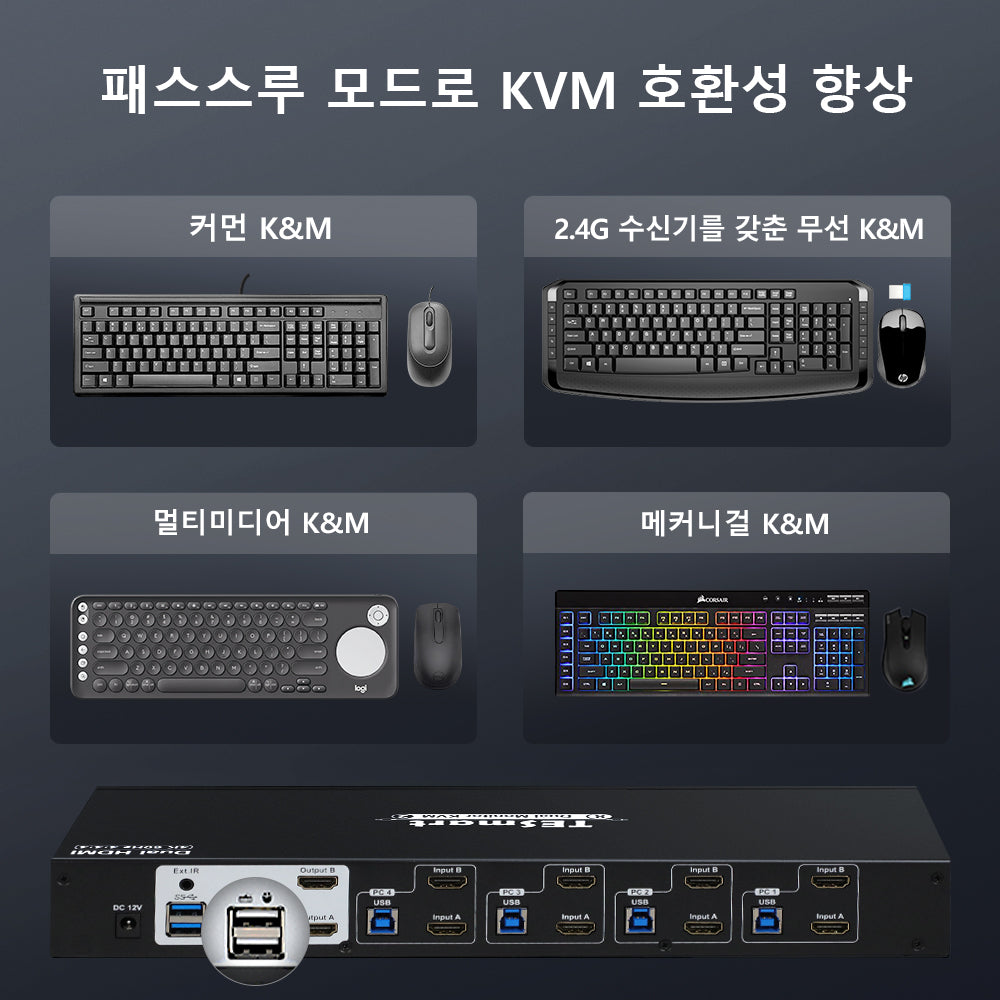 TESmart 4포트 4:2 듀얼 모니터 HDMI KVM 스위치 키트 – 4K60Hz, USB 3.0 허브, 오디오 I/O 지원 | TESmart Korea