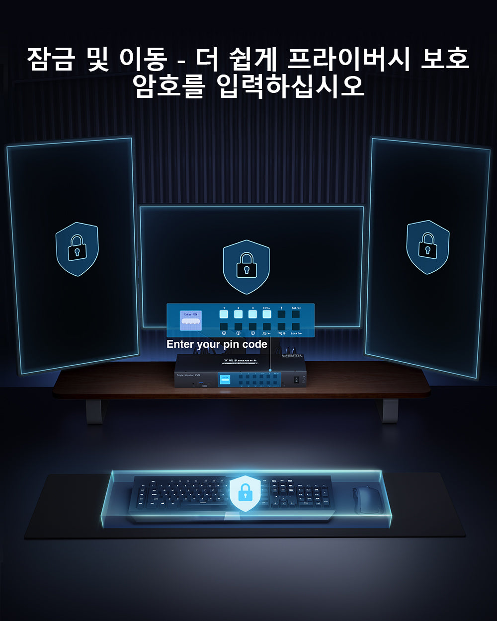 TESmart 4포트 4:3 트리플 모니터 HDMI KVM 스위치 – HDMI 4K60Hz, USB 3.0 허브, 헤드셋 및 오디오 지원 | TESmart Korea