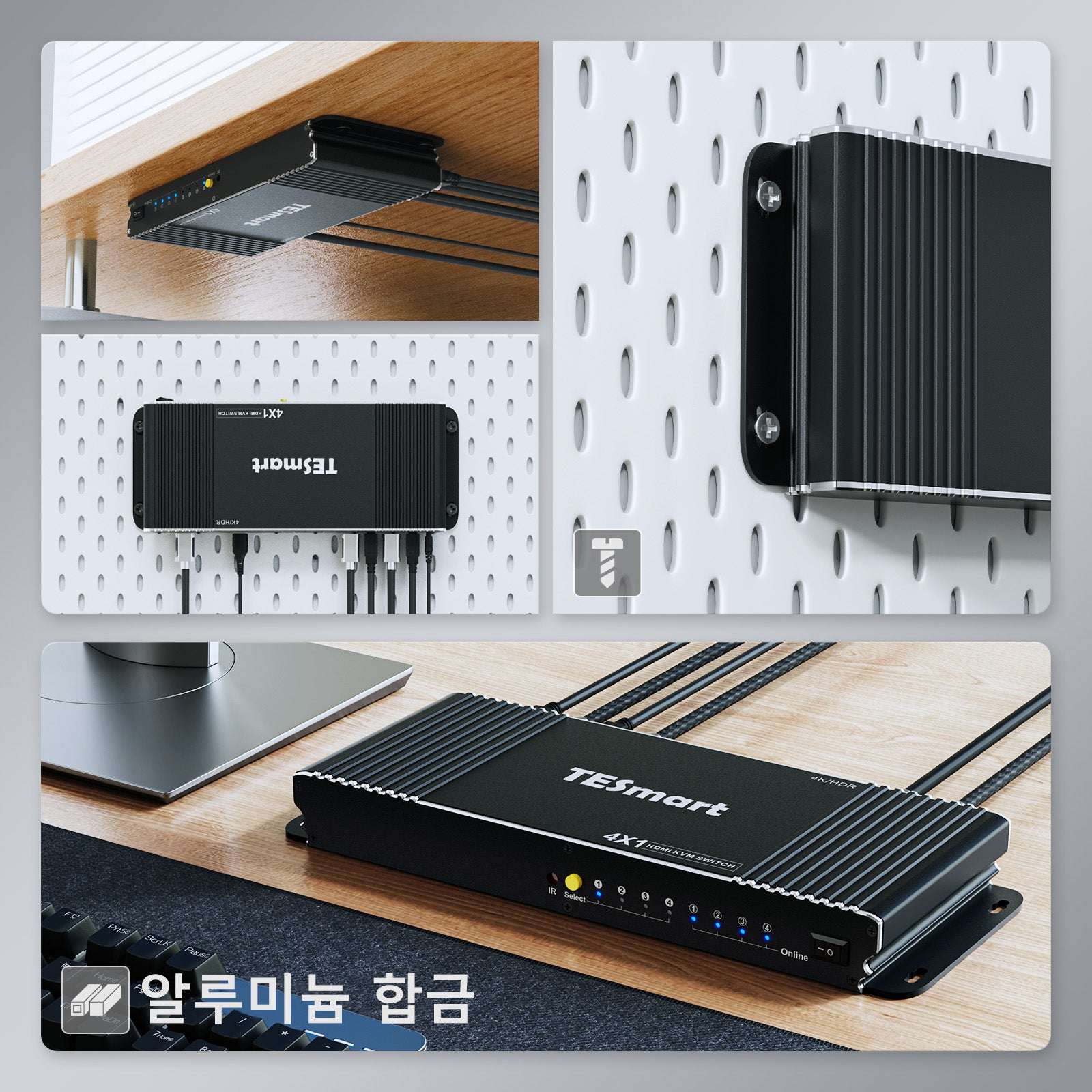 TESmart B 시리즈 4포트 4:1 싱글 모니터 HDMI KVM 스위치 키트 – 4K60Hz,EDID 포함 | TESmart Korea