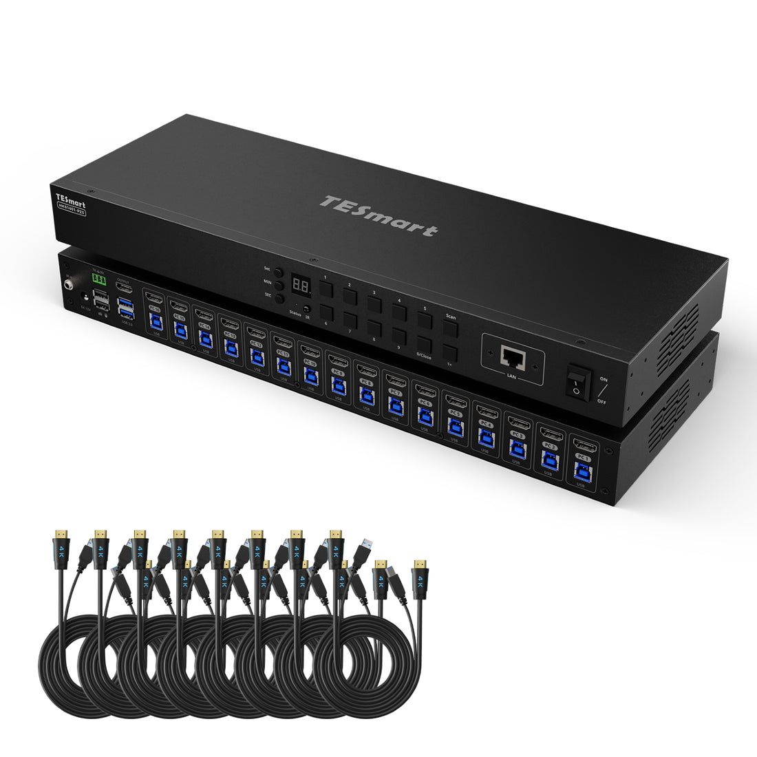 업그레이드된 16포트 HDMI KVM 스위치 USB 3.0 (5Gbps), 4K60Hz, RS232/LAN 제어 지원