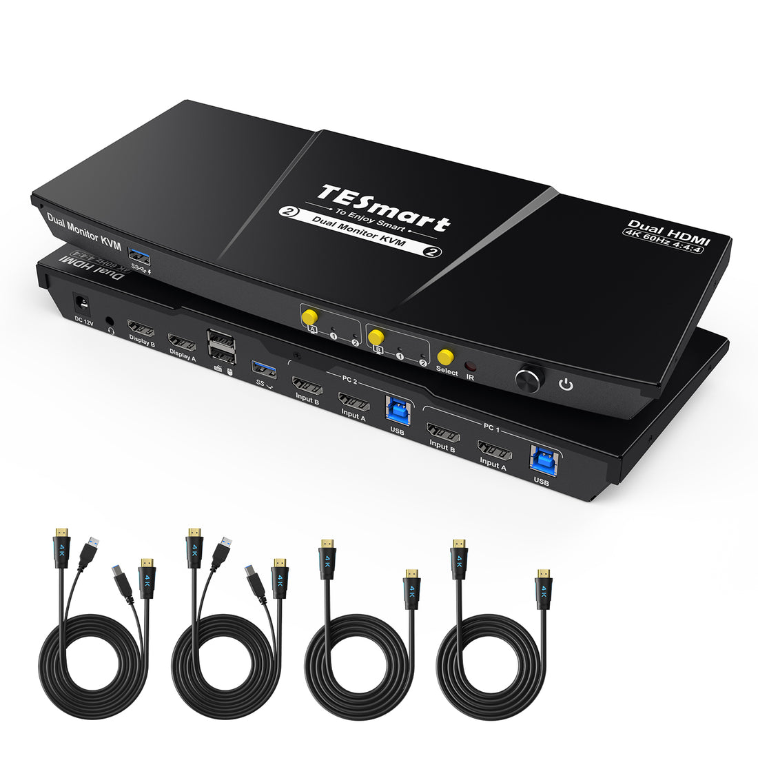 TESmart 2포트2:2 듀얼 모니터 HDMI KVM 스위치 – 4K60Hz, USB 3.0, 오디오 I/O 지원 | TESmart Korea