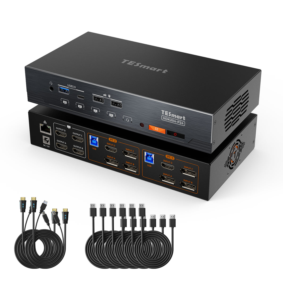 쿼드 4K60 HDMI DP KVM 스위치 - USB 3.2 허브, 기가비트 LAN &amp; EDID 탑재, 2 PC 워크스테이션용