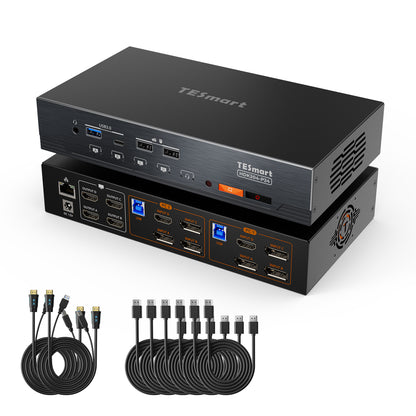 쿼드 4K60 HDMI DP KVM 스위치 - USB 3.2 허브, 기가비트 LAN &amp; EDID 탑재, 2 PC 워크스테이션용