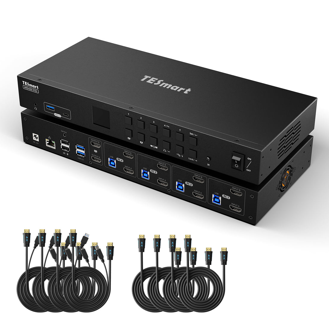 TESmart 4포트 4:2 듀얼 모니터 HDMI KVM 스위치 키트 – 4K60Hz, USB 3.0 허브, 오디오 I/O 지원 | TESmart Korea