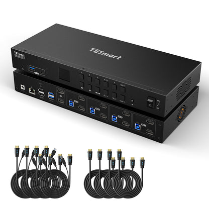 TESmart 4포트 4:2 듀얼 모니터 HDMI KVM 스위치 키트 – 4K60Hz, USB 3.0 허브, 오디오 I/O 지원 | TESmart Korea
