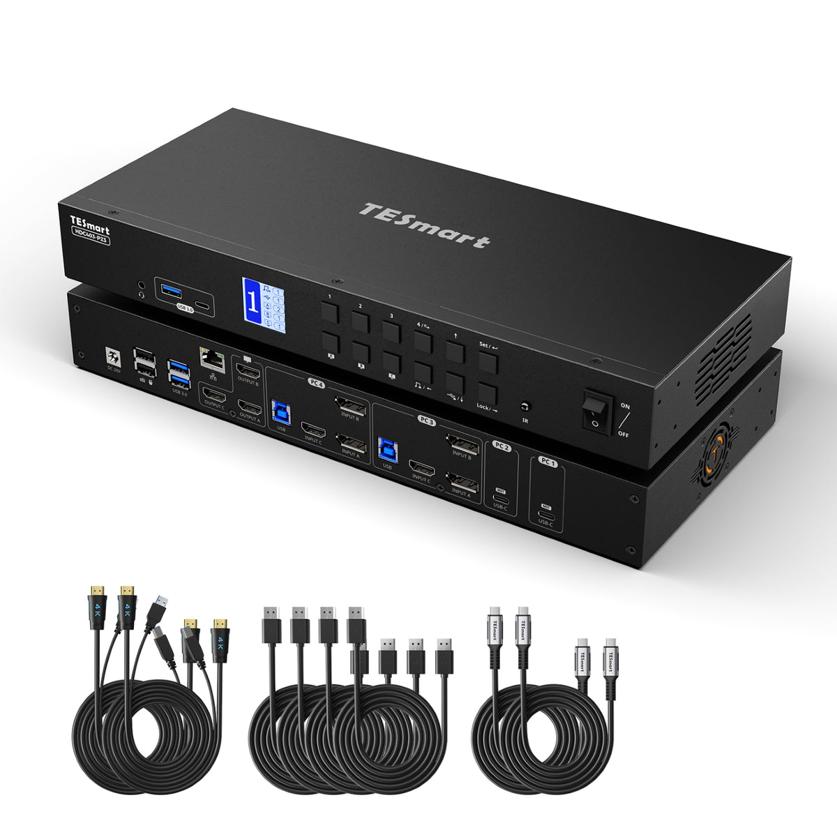 TESmart 4포트 4:3 트리플 모니터 MST KVM 도킹 스테이션 키트 – 4K60Hz, 4xUSB3.0포트 포함,LAN 포트 및 EDID 지원 | TESmart Korea