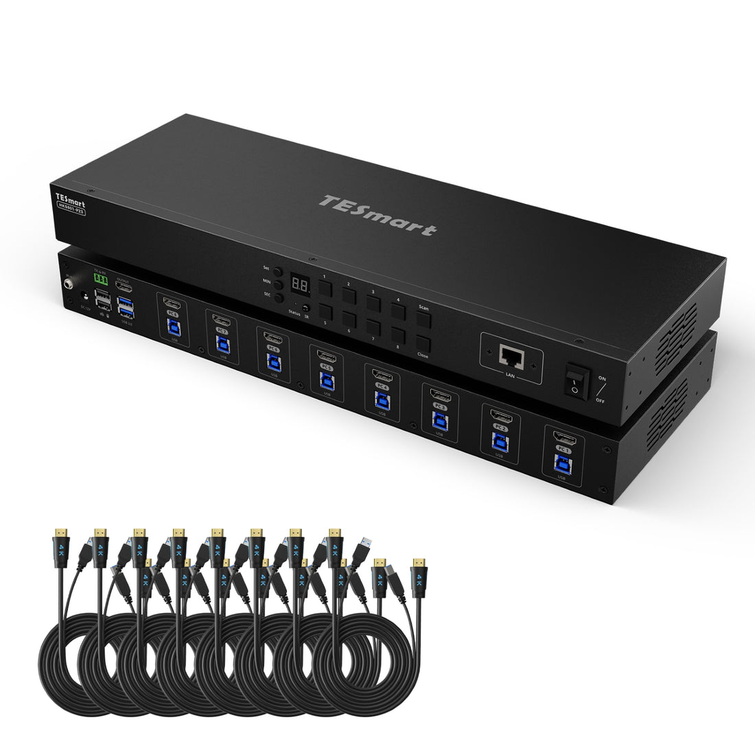 업그레이드된 8포트 HDMI KVM 스위치 USB 3.0 (5Gbps), 4K60Hz, RS232/LAN 제어 지원