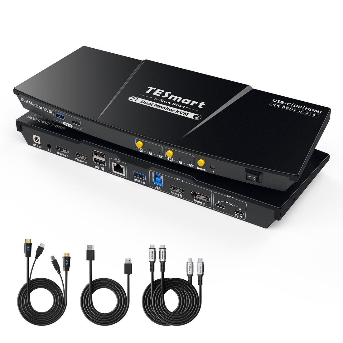 듀얼 4K60Hz 하이브리드 KVM 도킹 스테이션 키트 - USB-C (MST 및 EDID 지원) / 노트북 1대 및 데스크톱 1대용