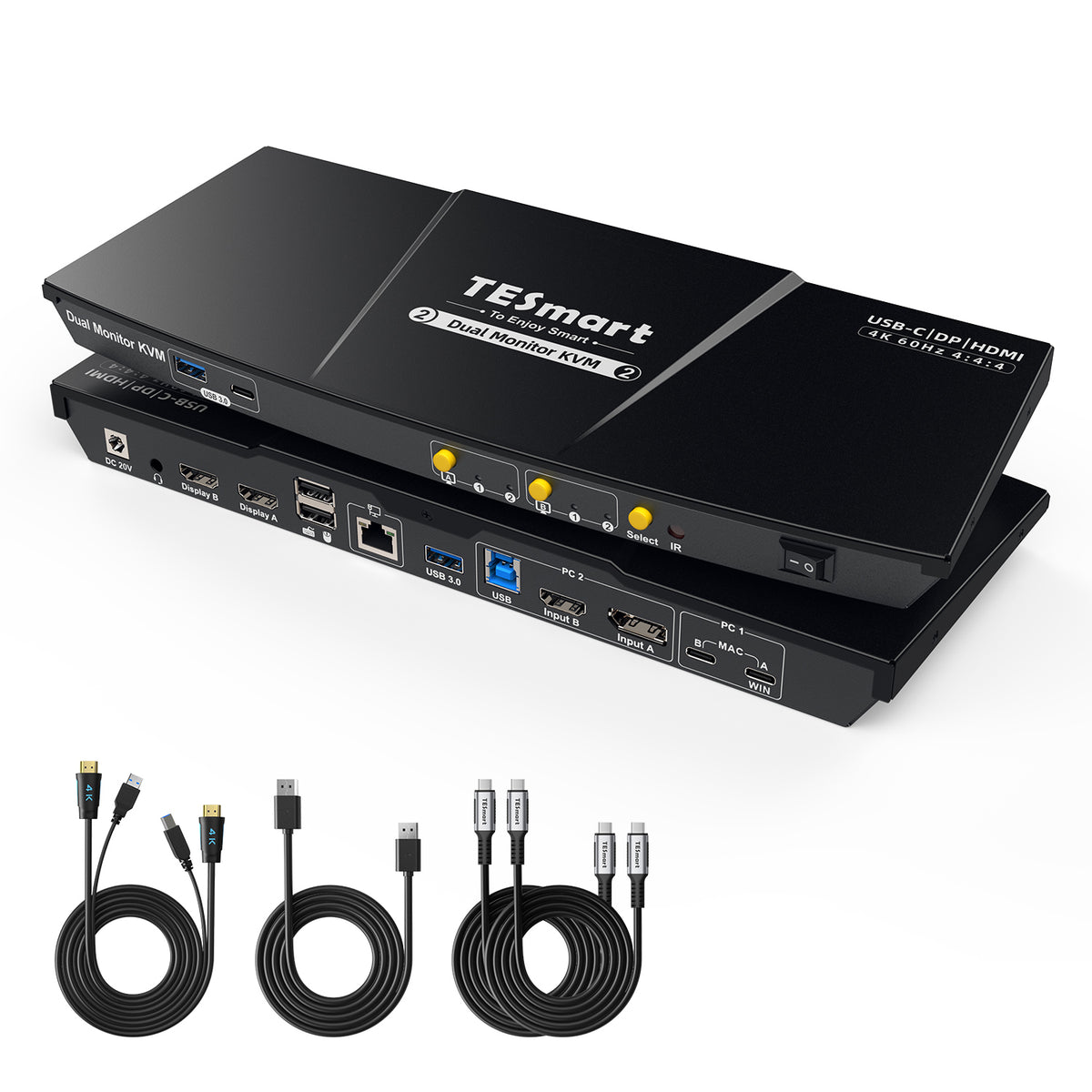 듀얼 4K60Hz 하이브리드 KVM 도킹 스테이션 키트 - USB-C (MST 및 EDID 지원) / 노트북 1대 및 데스크톱 1대용