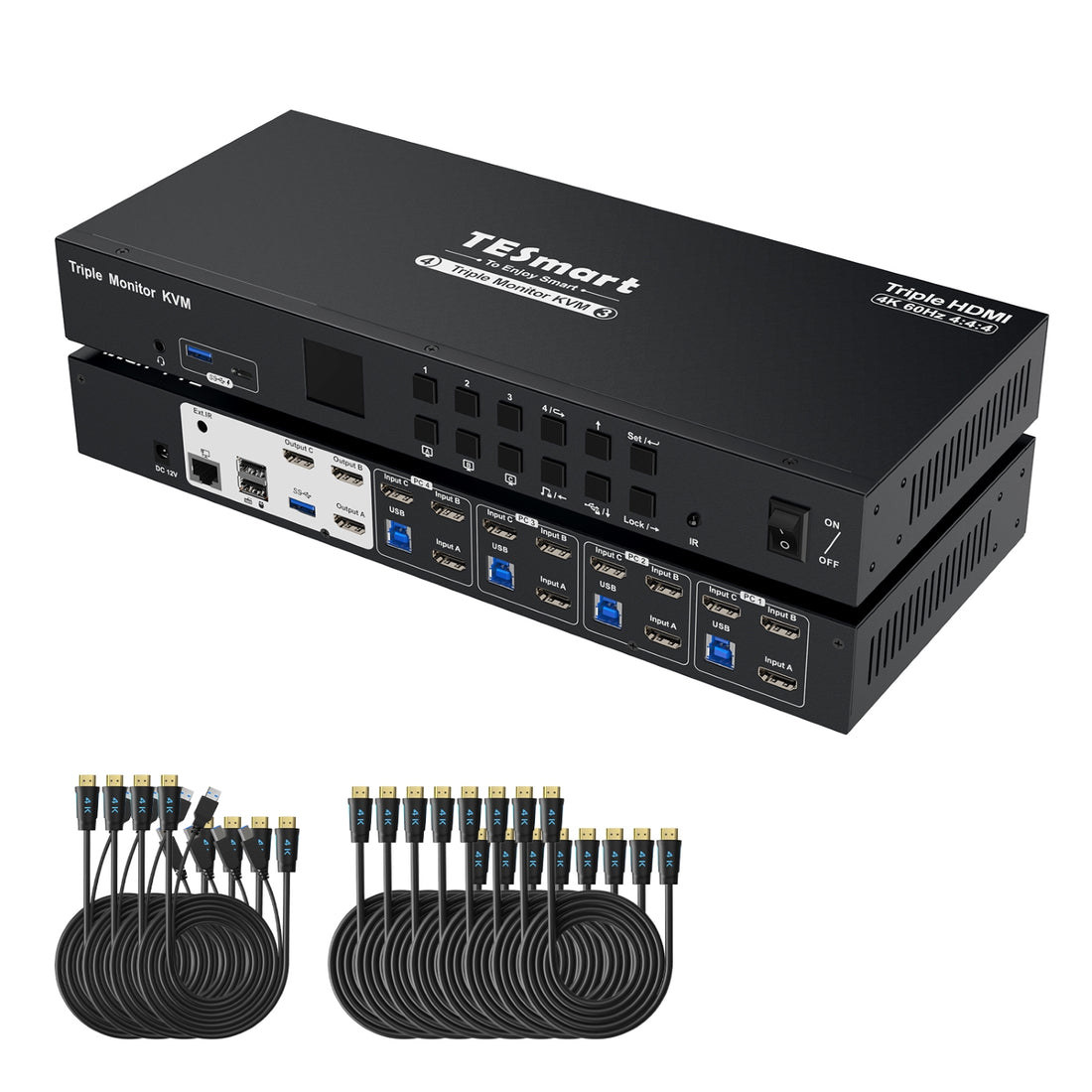 TESmart 4포트 4:3 트리플 모니터 HDMI KVM 스위치 – HDMI 4K60Hz, USB 3.0 허브, 헤드셋 및 오디오 지원 | TESmart Korea