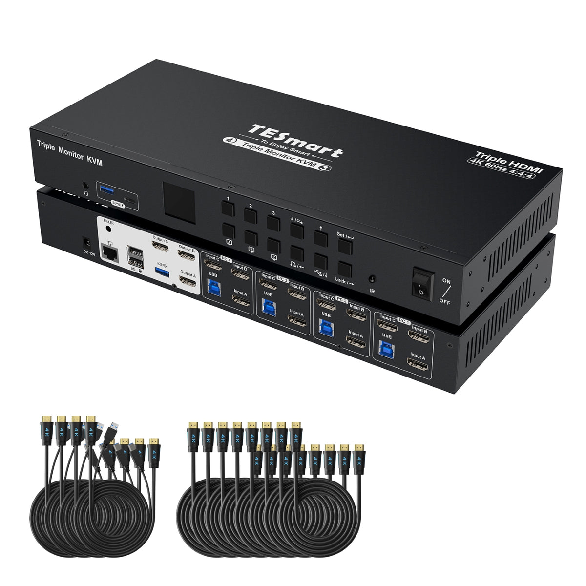 TESmart 4포트 4:3 트리플 모니터 HDMI KVM 스위치 – HDMI 4K60Hz, USB 3.0 허브, 헤드셋 및 오디오 지원 | TESmart Korea