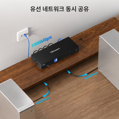 TESmart 4포트 4:2 듀얼 모니터 HDMI KVM 스위치 키트 – 4K60Hz, USB 3.0 허브, 오디오 I/O 지원 | TESmart Korea