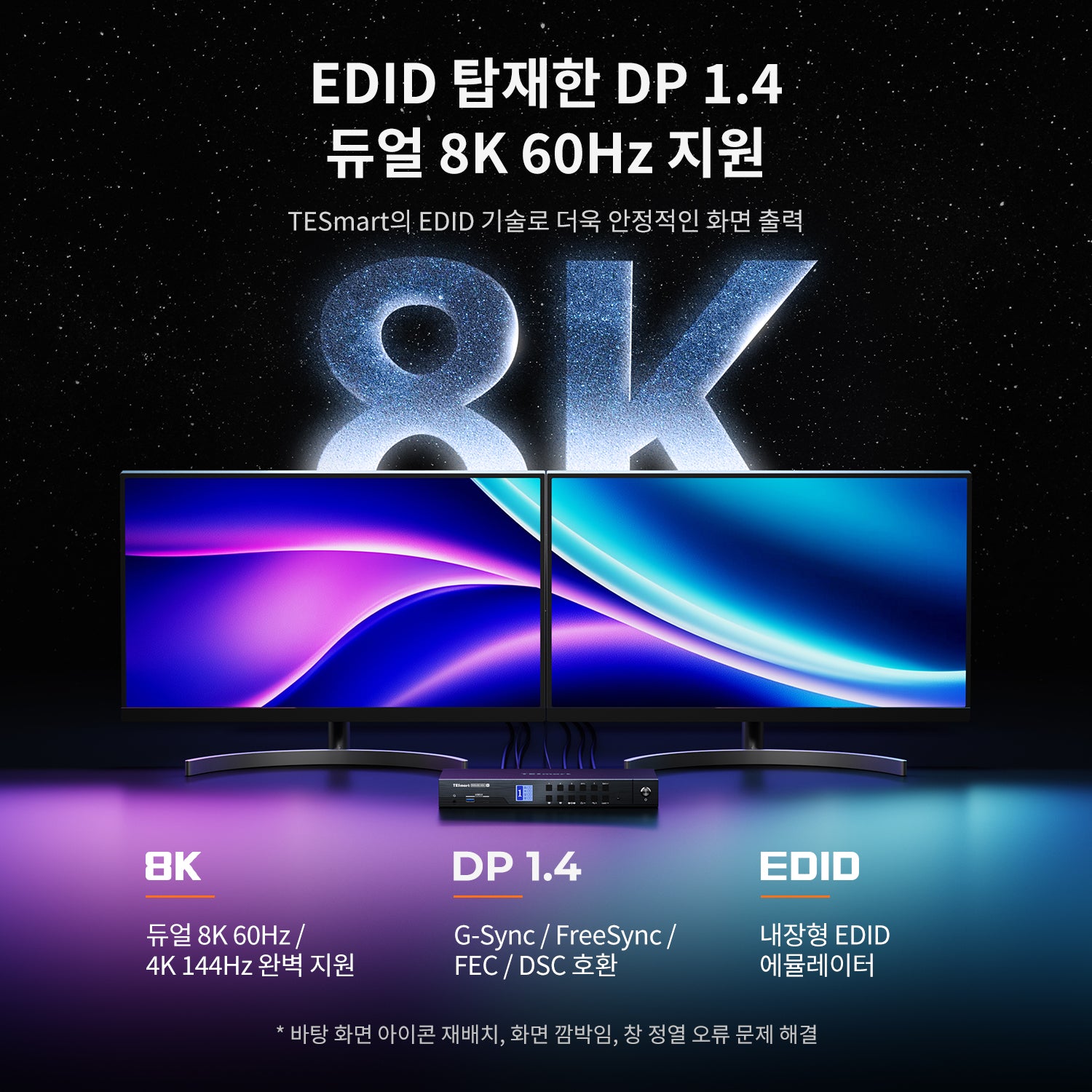 DP 1.4 듀얼 8K@60Hz KVM 스위치 (네트워크 허브 및 스마트 EDID 내장) – IT 전문가, 크리에이터 및 멀티 PC 환경을 위한 제품