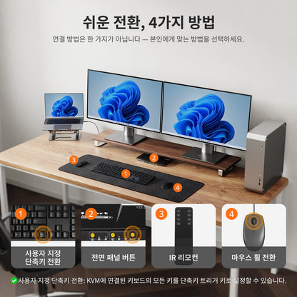 듀얼 4K60Hz 하이브리드 KVM 도킹 스테이션 키트 - USB-C (MST 및 EDID 지원) / 노트북 1대 및 데스크톱 1대용